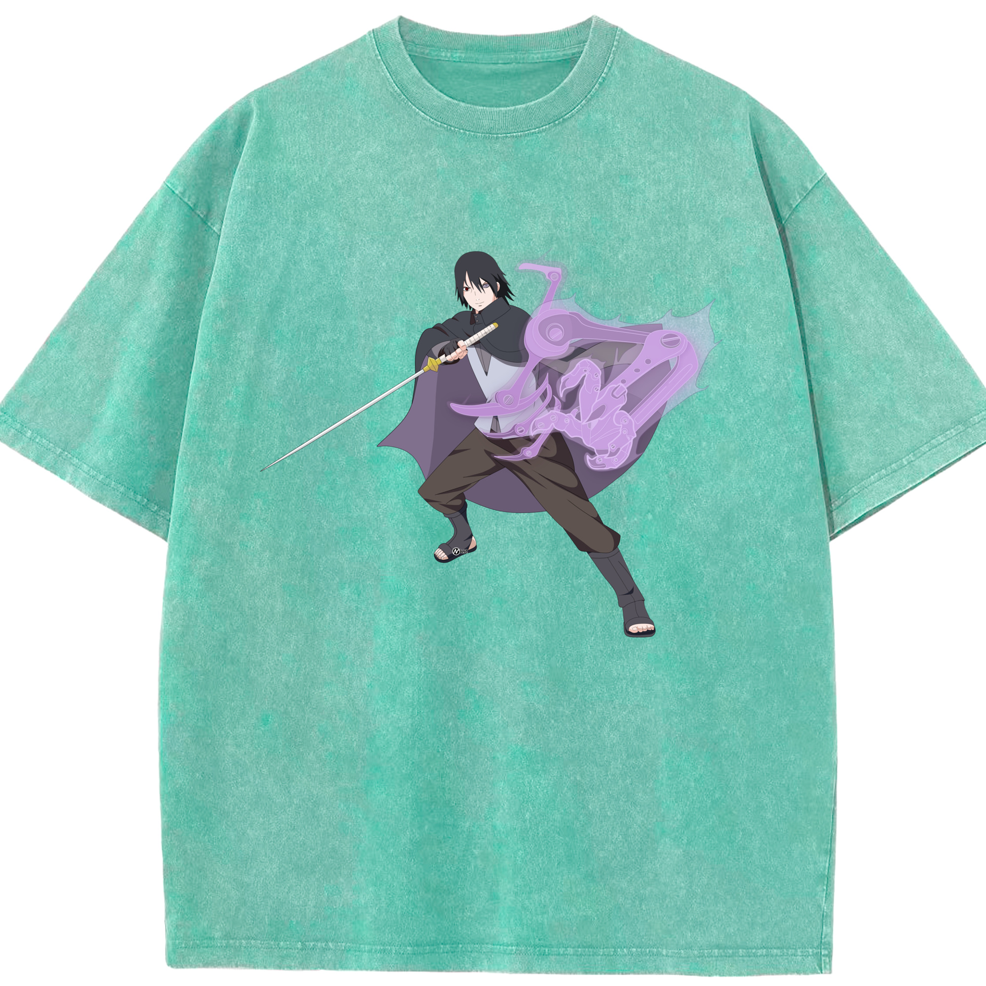 （画像用） NARUTO -ナルト- うちは サスケ Uchiha Sasuke 綿100% ヴィンテージ風 半袖Tシャツ（フロントプリント）